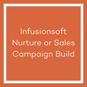 A graphic with an orange background and a white line bordering the image. The white text in the centre of the image reads ‘Infusionsoft Nurture or Sales Campaign Build’