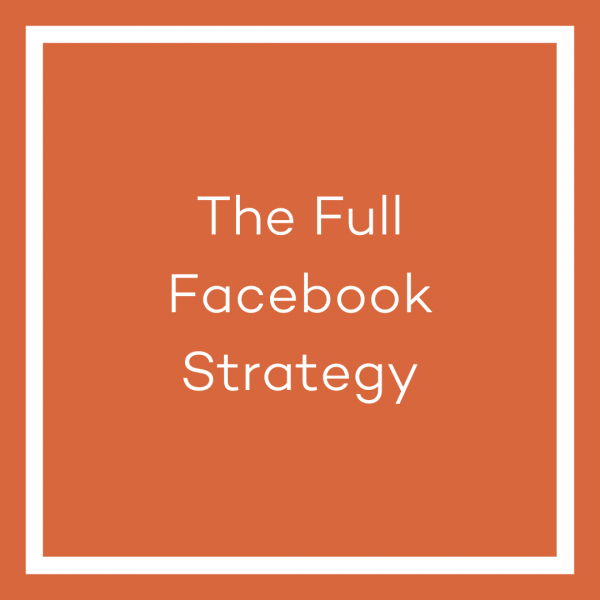 A graphic with an orange background and a white line bordering the image. The white text in the centre of the image reads ‘The Full Facebook Strategy’