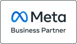 An icon with a white background and a black rectangular border. There is the Meta logo of a blue infinity symbol and the word ‘Meta’ in big text and then in slightly smaller text the words ‘Business Partner’