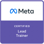 An icon showing certification by Meta. It is a purple square where the upper half of the inside is white. The text in the square reads ‘Meta Certified Lead Trainer’.